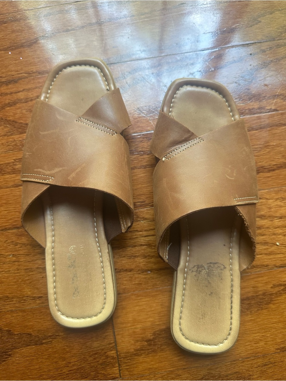 Coach and Four Brown Cross-Strap Slide Mules Size 6.5